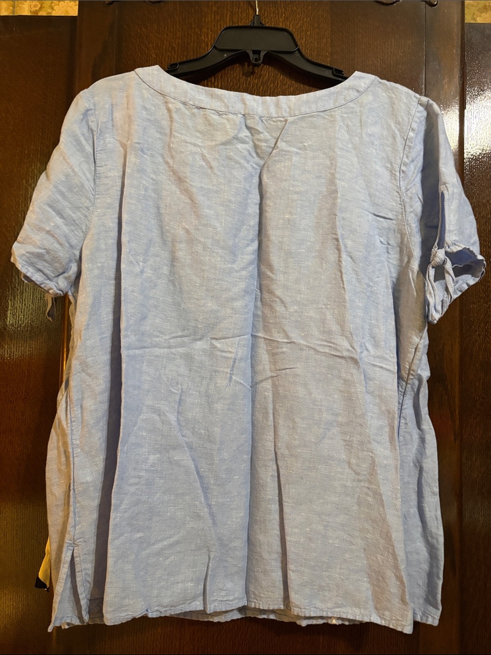 Talbots Light Blue Linen-Blend Square Neck Embroidered Blouse - Picture 6 of 9